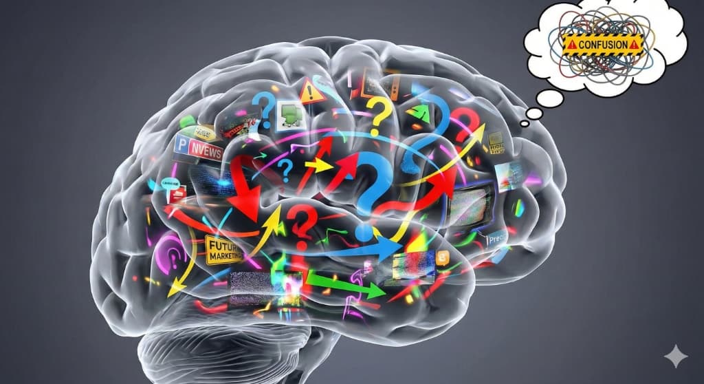 A side-by-side comparison of a brain scan (fMRI) and a heatmap showing consumer eye gaze on a colorful product package